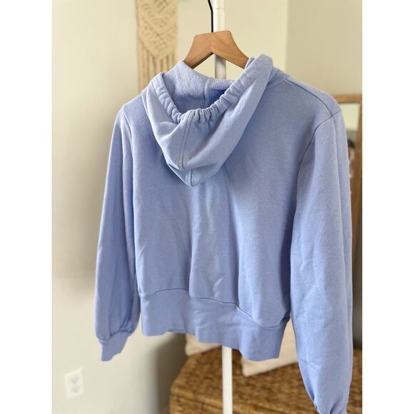 Madewell Blue Cropped Hoodie Womens Large Sweatshirt Bubble Sleeve Loungewear - Picture 7 of 12